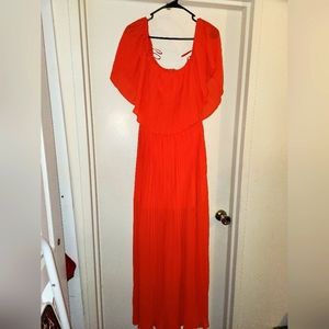 Fashion Nova Pleated Maxi Tomato Red Dress